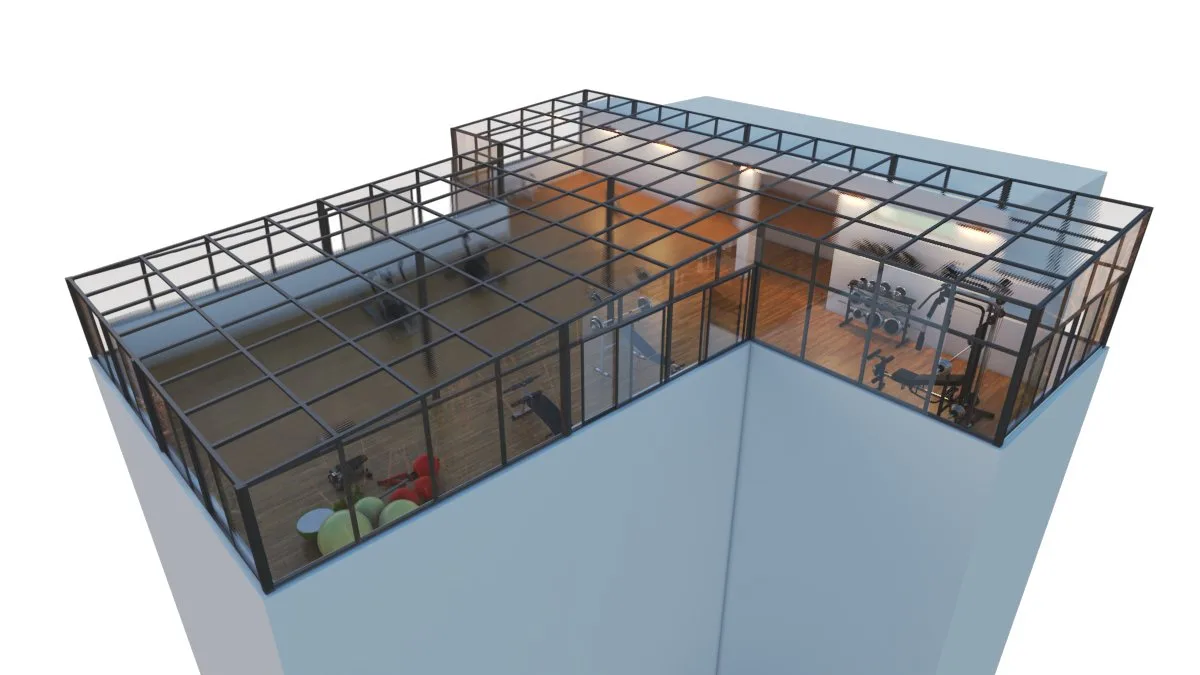 Étude 3D d&rsquo;une verrière de toiture pour une salle de sport, avant fabrication